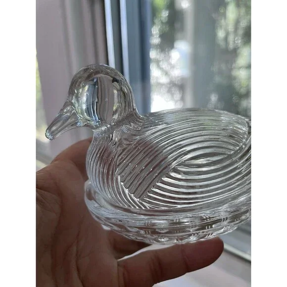 Martha Stewart Clear Duck Gibson Covered Dish On Nest Vintage Grooved - Picture 4 of 13